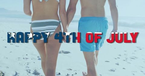 Romantic Beach Walk Celebrating Independence Day