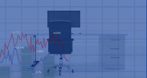 Office with Financial Graphs Overlaid on Workspace Theme