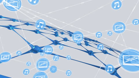 Digital Network with Music and Data Icons Connected
