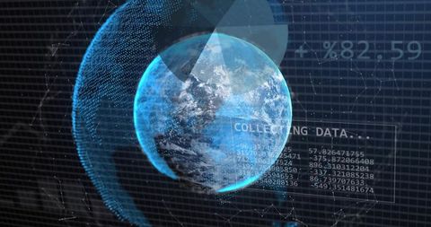 Holographic Earth Globe Visualizing Real-Time Data Streams and Global Analytics Dashboard