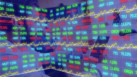 Animated Stock Market Data with Businessman Using Tablet