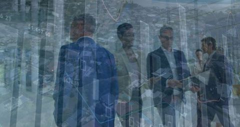 Collaborating Businessmen with Financial Graph Overlay