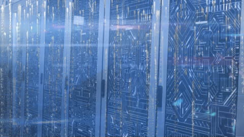 Animated Digital Lights Overlay on Data Servers