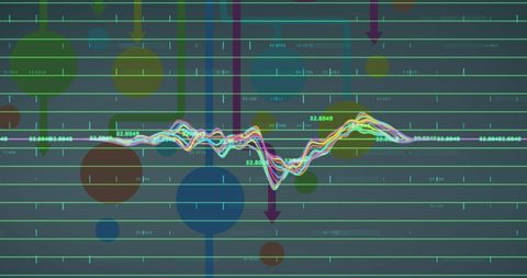 Abstract data visualization with colorful arrows and circles