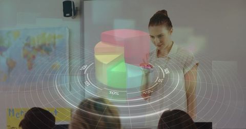 Female Teacher Using Augmented Reality for Educational Purposes