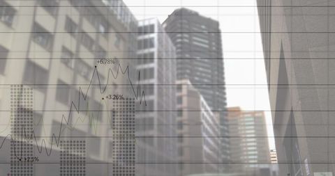 Financial graphs over modern cityscape illustrating economic growth