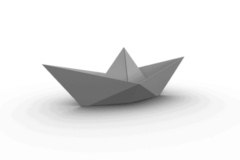 Transparent origami boat icon on dark background
