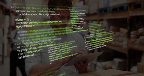 Warehouse Inventory Check Using Tablet with Coding Overlay
