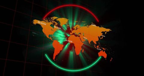 Digital World Map with Futuristic Data Visualization Interface