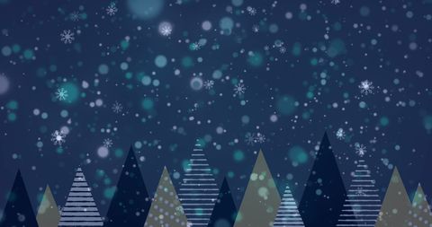 Abstract winter scene with snowflakes and stylized trees