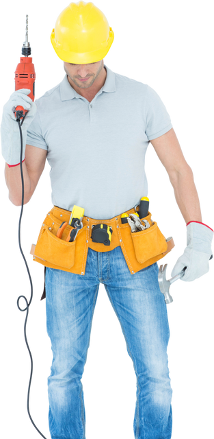 Transparent Technician Holding Drill Machine in Tool Belt - Download Free Stock Videos Pikwizard.com