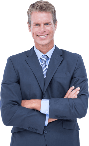 Confident Senior Businessman in Suit with Arms Crossed Transparent Background