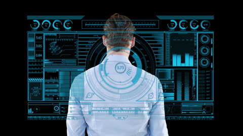 Person Analyzing Advanced Technology Interface Screens