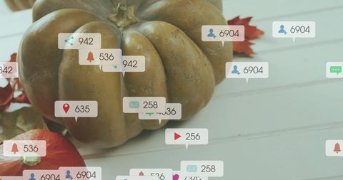 Autumn Pumpkins Overlaid with Social Media Interaction Icons