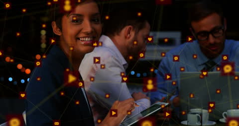 Abstract Network Overlay with Smiling Business Professional