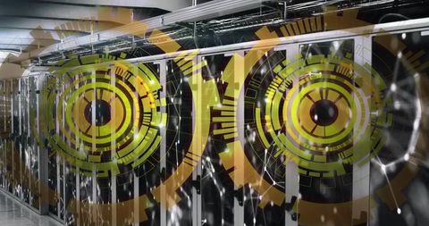 Futuristic data processing with digital technology overlays