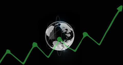 Digital Globe with Ascending Chart on Black Background