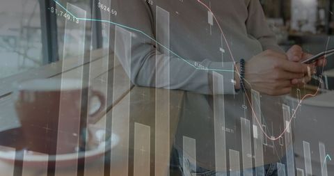 Businessman Analyzing Data on Smartphone with Graph Overlay