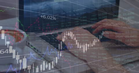 Financial Data Analysis with Laptop and Stock Market Graphs