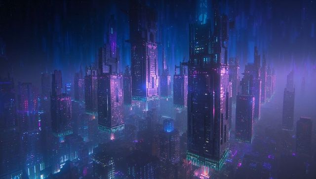 Futuristic Neon-Lit Cyberpunk Cityscape with Holographic Billboards