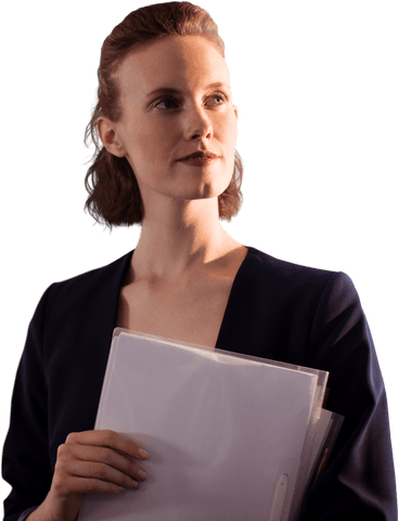 Caucasian Businesswoman Holding Documents on Transparent Background