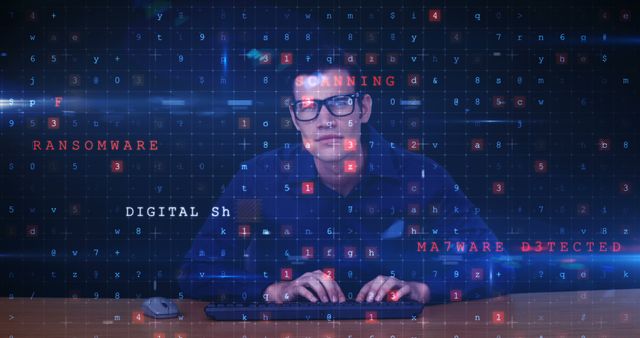 Hacker using computer against digital screen