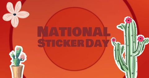 National sticker day celebration over vibrant red circles