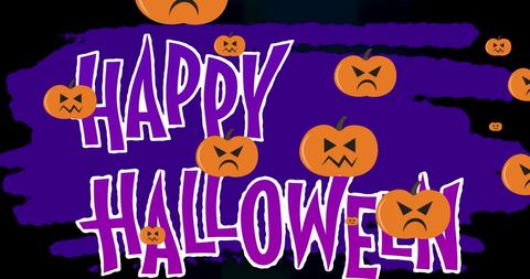 Animated Pumpkins with Playful Halloween Greeting Over Purple Background - Download Free Stock Images Pikwizard.com