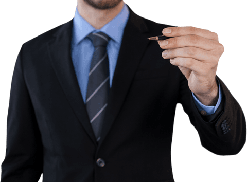 Businessman Holding Pen on Transparent Background
