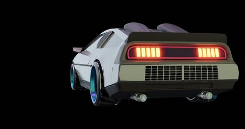 Futuristic Flying Car with Illuminated Lights in Dark