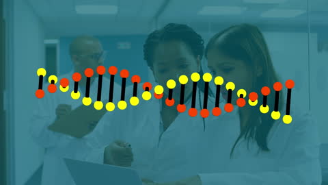 Diverse Scientists Discussing DNA Molecule Research in Laboratory