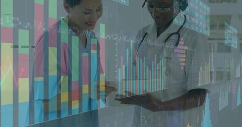 Diverse Medical Professionals Analyzing Financial Charts