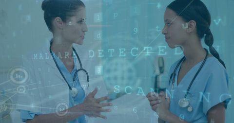 Diverse Female Doctors Discussing Digital Health Data Analytics