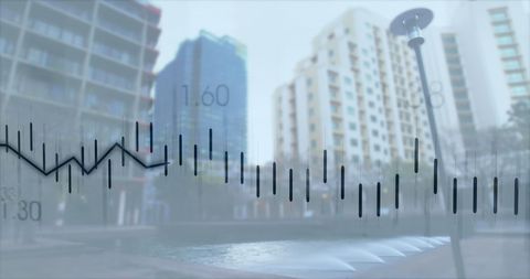 Digital finance analytics overlay on urban cityscape