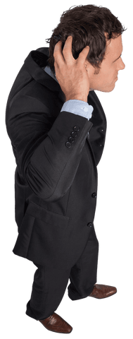 Stressed Businessman in Suit with Hands on Head, Isolated Transparent PNG