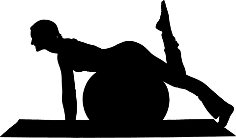 Woman practicing yoga using transparent fitness ball