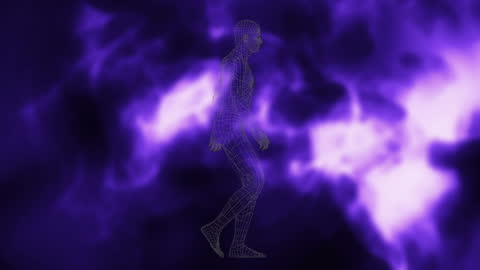 Futuristic Wireframe Figure Against Vivid Purple Background