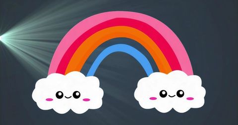 Colorful Smiling Clouds with Rainbow on Dark Background
