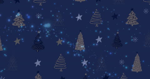 Christmas Tree Pattern with Starry Lights on Dark Blue