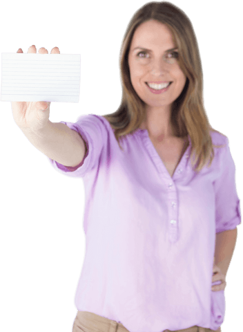 Portrait of Smiling Woman Holding Transparent Card for Communication Concept