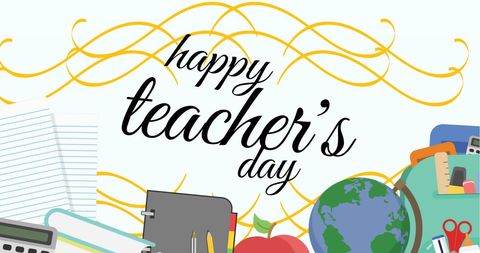 Happy Teacher's Day Celebration with Educational Icons - Download Free Stock Images Pikwizard.com