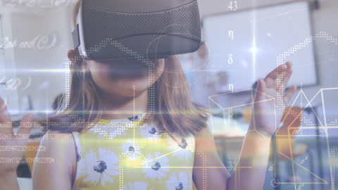 Young Girl Interacting with Math Concepts in Virtual Reality