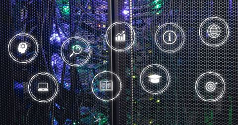 Digital Icons Projected onto Network Servers in High-Tech Environment - Download Free Stock Images Pikwizard.com