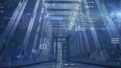 Futuristic Server Room with Digital Data Network Animation