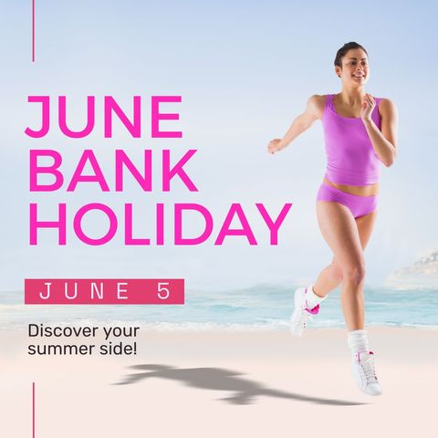 Woman Jogging on Beach for June Bank Holiday Fitness - Download Free Stock Templates Pikwizard.com