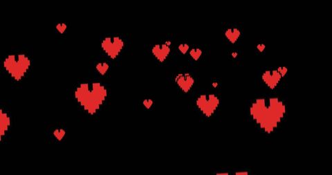 Red pixel hearts on black background gaming theme aesthetic