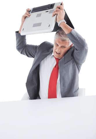caucasian businessman lifting laptop in anger on transparent background - Download Free Stock Videos Pikwizard.com
