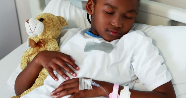 Hospitalized Girl Sleeping Peacefully With Teddy Bear - Download Free Stock Images Pikwizard.com