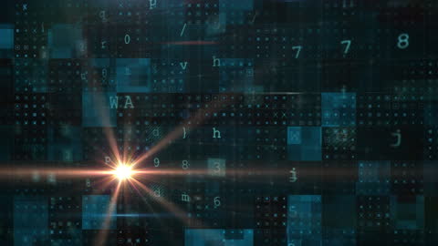 Digital Data and Particles with Burst of Light Flair