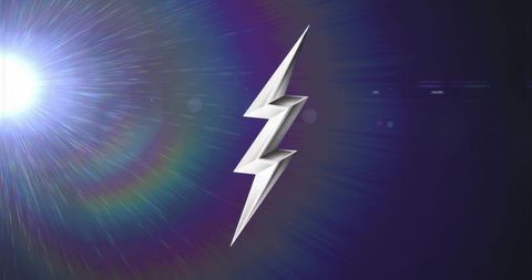 Futuristic origami lightning bolt with lens flare in cosmic space